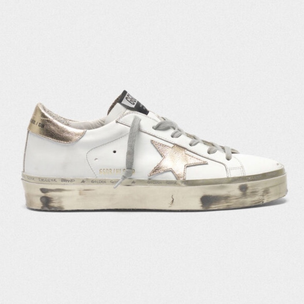 White & Gold Hi-Star Sneakers with Sparkle Foxing